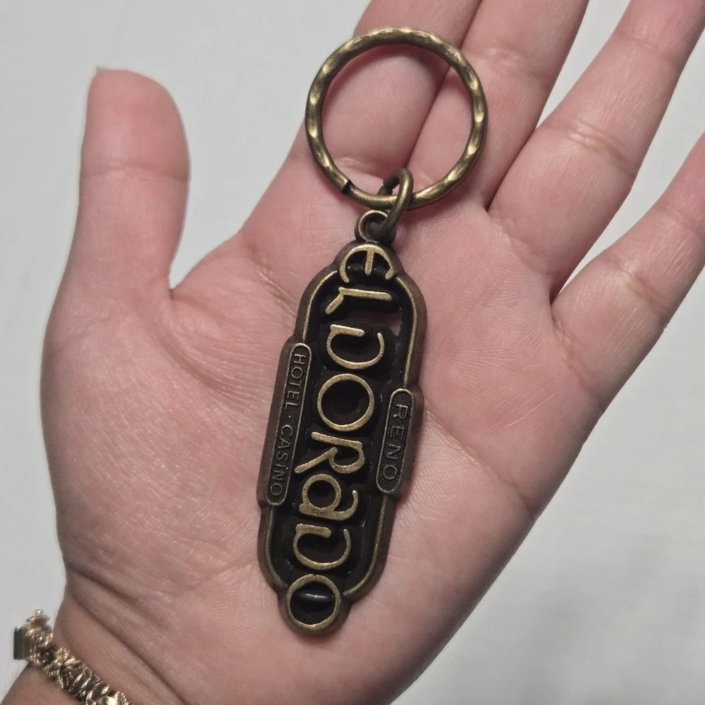 Vintage El Dorado‎ Hotel Casino Reno Nevada Keychain Key Fob Brass Tone Metal
